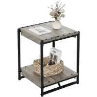 StarTech.com Table basse / Table de chevet - Table carrée à 2 niveaux - Bois avec structure métallique - Dotée d'une étagère - Style minimaliste marocain - Gris