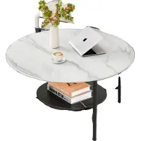 OEM Table basse, design rond, plateau de table en pierre frittée, BLANC