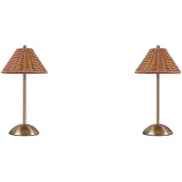 Typecat 2X Lampe de Bureau Rechargeable à LED en Rotin, 3 Couleurs Changeantes, Style Sud-Est Asiatique, Décoration Marron.