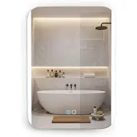 Costway Miroir de salle de bain LED , 70x50 cm, miroir mural avec 3 couleurs de lumière réglables et variateur d'intensité, miroir de salle de bain anti-buée