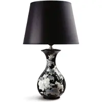 Casa Padrino Lampe de table , modèle "Spatzen & Blumen" en porcelaine noire, diamètre 30 cm, hauteur 51 cm
