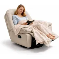 FlexiSpot Fauteuil de relaxation ovale XC6 avec couverture, fauteuil TV pivotant à 360° avec fonction d'inclinaison, dossier et repose-pieds réglables séparément, beige