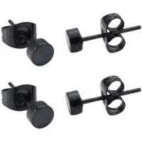 Torribaly Clous d'oreilles ronds de 3 mm, 4 pièces (2 paires) - Acier inoxydable pour homme, couleur noire