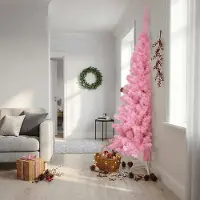 Prolenta Maison Exclusive - Sapin de Noël artificiel demi-arbre avec pied, rose, 240 cm, en PVC