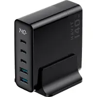 Havit UCLE004 EU - Chargeur de voyage GaN à cinq ports 140 W, noir
