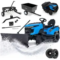 Thunder Tracteur tondeuse HEXWELT HW-TR-586 586 cm³ 107 cm hydrostatique bac 250 l avec lame à neige remorque et aérateur
