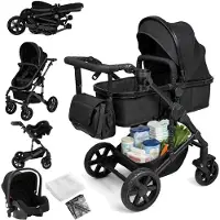 StarTech.com Poussette – Système de voyage 3 en 1 – Pour nouveau-nés – Pliable – Légère – Roues avec suspension – Housse en lin – Noir