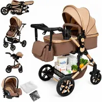 StarTech.com Système de voyage pour bébé - Poussette combinée 3-en-1 - Pour nouveau-nés - Pliable - En lin - Jusqu'à 15 kg - Couleur kaki