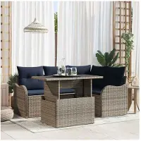 vidaXL , ensemble de 5 tables d'extérieur, gris, en résine tressée