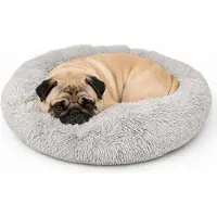 Relaxdays , panier pour chien moelleux, rond, diamètre 60 cm, coussin pour chien, idéal pour les petites races, panier pour animal de compagnie lavable, couleur gris