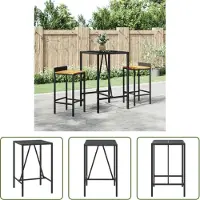The Living Store Le bar "Living Store" avec plateau en verre, noir, 70x70x110 cm, en polyrotin