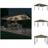 vidaXL , Pavillon avec guirlande de LED, 3x4 mètres, couleur taupe, en tissu - Pavillons et tentes de fête