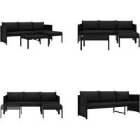 vidaXL Ensemble de salon de jardin 3 pièces avec coussins, en résine tressée noire. (Salon de jardin - Ensembles de salon de jardin - Salon de jardin - Salons de jardin)