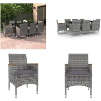 vidaXL 9 pcs. table de jardin avec coussins poly rotin et verre - Garden dining group - Outdoor dining group - Garden table and chair