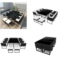 vidaXL 11 pcs. Salon de jardin avec coussins Poly Rotin Noir - Ensemble de meubles de jardin - Table Et Chaises De Jardin