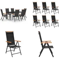 vidaXL , ensemble de table et chaises d'extérieur en aluminium noir, 7 pièces - Ensemble de repas d'extérieur - Ensembles de repas d'extérieur - Mobilier de jardin - Ensembles de mobilier de jardin