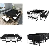 vidaXL 13 pcs. Salon de jardin avec coussins Poly Rotin Noir - Ensemble de meubles de jardin - Table Et Chaises De Jardin