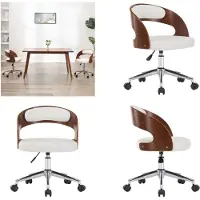 vidaXL Chaise de bureau pivotante Blanc Bois courbé et cuir synthétique - Chaise de bureau - Chaises de bureau - Chaises de bureau pivotantes