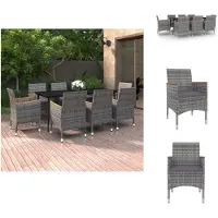 vidaXL Ensemble de jardin 9 pièces avec coussins Poly rotin et verre - Ensemble de meubles de jardin