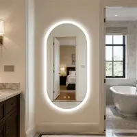 StarTech.com Miroir de salle de bain LED à fixation murale - Miroir ovale sans cadre - Verre trempé, éclairage intégré, anti-buée,tactile, mémoire, indice de protection IP44, 120x60 cm