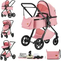 OEM Poussette pour bébé, ensemble 3 en 1 réglable, design léger, couleur rose