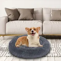 TolleTour Lit pour chien Lit pour chat Coussin pour chien en peluche Lit douillet gris foncé 80cm