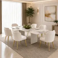 Flieks Ensemble de 6 chaises de salle à manger , avec dossier incurvé, pieds réglables en hauteur et structure dorée. Chaises rembourrées, idéales pour la cuisine, de couleur blanche