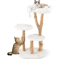 Northix Arbre à chat en bois avec siège en peluche, 2 plateformes et poteaux en jute