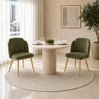 Flieks : Ensemble de 2 chaises de salle à manger avec dossier incurvé, pieds réglables en hauteur et structure dorée. Chaises rembourrées, idéales pour la cuisine, de couleur verte