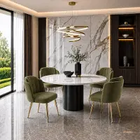 Flieks Ensemble de 4 chaises de salle à manger , avec dossier incurvé, pieds réglables en hauteur et structure dorée. Chaises rembourrées, idéales pour la cuisine, de couleur verte