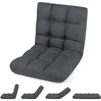 Costway Fauteuil relax , réglable, repose-pied intégré, assise rembourrée, coussin de sol avec dossier, fauteuil de méditation, fauteuil de fenêtre, couleur gris foncé