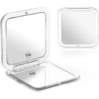 OEM Miroir de poche pliable - Compact - Miroir de maquillage pliable - Portable et pliable - Gris - Grossissement 1x/15x - Pratique pour les déplacements - Petit miroir de poche