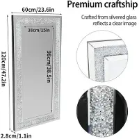 StarTech.com Grand miroir mural en cristal - Miroir de maquillage rectangulaire de 120x60 cm - Monture incrustée de strass scintillants - Fixation murale - Miroir de pleine longueur - Argenté