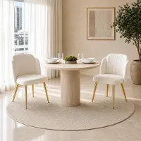Flieks : Ensemble de 2 chaises de salle à manger avec dossier incurvé, pieds réglables en hauteur et structure dorée. Chaises rembourrées, idéales pour la cuisine, de couleur blanche