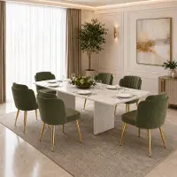 Flieks Ensemble de 6 chaises de salle à manger , avec dossier incurvé, pieds réglables en hauteur et structure dorée. Chaises rembourrées, idéales pour la cuisine, de couleur verte