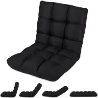 Costway Fauteuil relax , réglable, repose-pied intégré, fauteuil de sol rembourré, coussin de sol avec dossier, fauteuil de méditation, fauteuil de fenêtre, couleur noire
