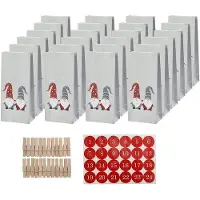 OEM Calendrier de l'Avent fait maison comprenant 24 petits sacs en carton, 24 chiffres autocollants, 24 pinces en bois. Idéal pour les activités manuelles, avec un motif de Noël. Calendrier