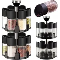 VERK 07351 : Organisateur rotatif pour épices, 12 pots en verre, couleur noire