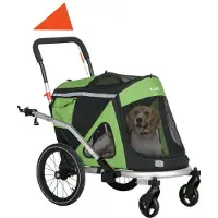BellaFurn Remorque 2-en-1 pour vélo, transformable en poussette | Couleur : Vert et noir | Dimensions : 68 x 150 x 95 cm