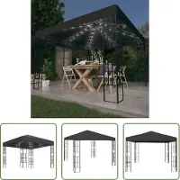 The Living Store Pavillon avec guirlande lumineuse LED 3x3 m Anthracite