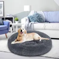 HENGDA Lit pour chien Peluche Dormir Coussin pour chien Lit pour chat Lavable antidérapant confortable 100cm Gris foncé