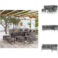 vidaXL Ensemble de salon d'extérieur 5 pièces en forme de L avec coussins, en polyrotin gris - Ensembles de mobilier de jardin