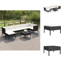 vidaXL Ensemble salon de jardin 8 pièces avec coussins Poly rotin noir - Ensemble de meubles de jardin