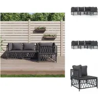 vidaXL Ensemble de salon de jardin 4 pièces avec coussins Anthracite Acier - Ensembles de meubles de jardin