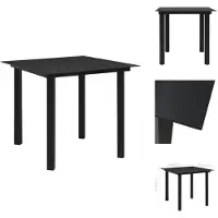vidaXL Table de jardin noire 80x80x74 cm Acier et verre - Tables de jardin