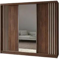 MargaretHadas24 Armoire Neli de 240 cm avec lamelles et miroir, comprenant 3 portes coulissantes. Armoire coulissante (couleur : Noyer Warmia, lamelles blanches)