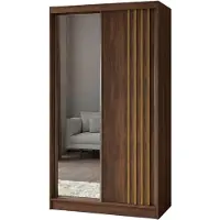 MargaretHadas24 Armoire Neli de 120 cm avec lamelles et miroir, comprenant 2 portes coulissantes. Armoire coulissante (couleur : Noyer Warmia, lamelles artisanales)