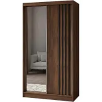 MargaretHadas24 Armoire Neli de 120 cm avec lamelles et miroir, comprenant 2 portes coulissantes. Armoire coulissante (couleur : Noyer Warmia, lamelles noires)