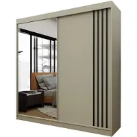 MargaretHadas24 Armoire Neli de 200 cm avec lamelles et miroir, comprenant 2 portes coulissantes. Armoire coulissante (couleur : cachemire, cachemire, lamelles noires)