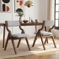 Flieks Ensemble de 2 chaises pliantes pour salle à manger, en lin, chaises de salle à manger en bois massif, pliables et rangeables, chaises de cuisine, fauteuils rembourrés, couleur gris